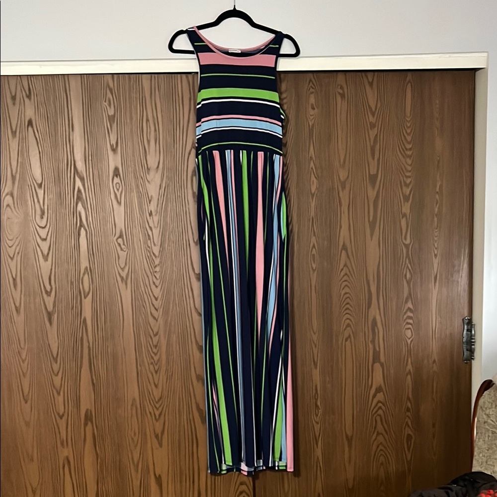 Green and Pink Sleeveless Scoop Neck Maxi Sundress